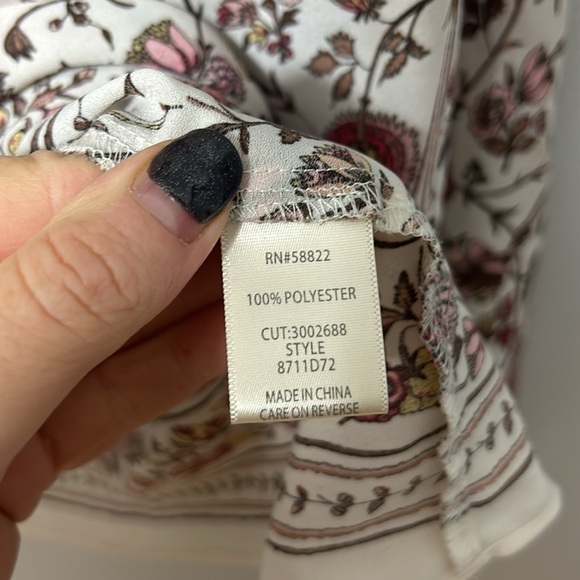 Max Studio Top Womens Size XL Floral Print Tie Neck Long Sleeve White Blouse - Picture 4 of 6